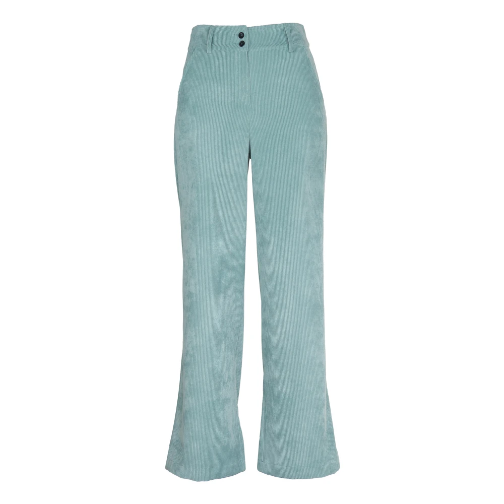 Vicario Cinque Corduroy Palazzo Trousers with American Pockets Green Dames