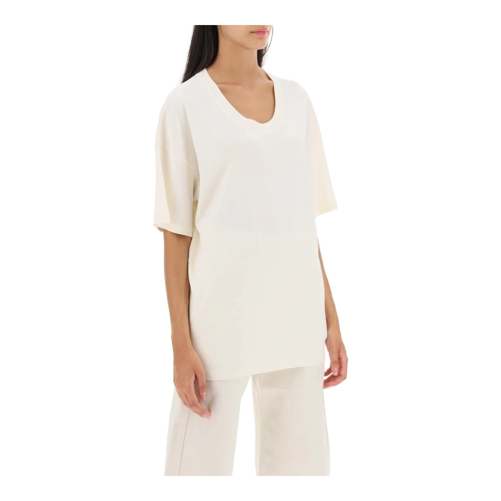 Lemaire Oversized T-shirt van katoen met micro-geribbelde ronde hals White Dames