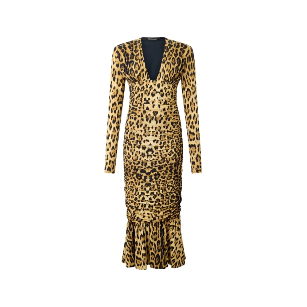 Roberto Cavalli Brown Midi Dress With Jaguar Skin Print - Female - Midi Dresses - S - Dresses