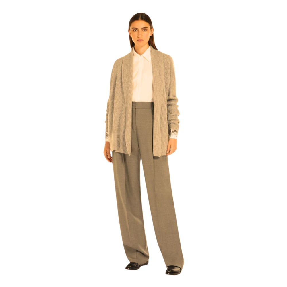 Max Mara Studio Beige Vest met Shawl Kraag Beige Dames