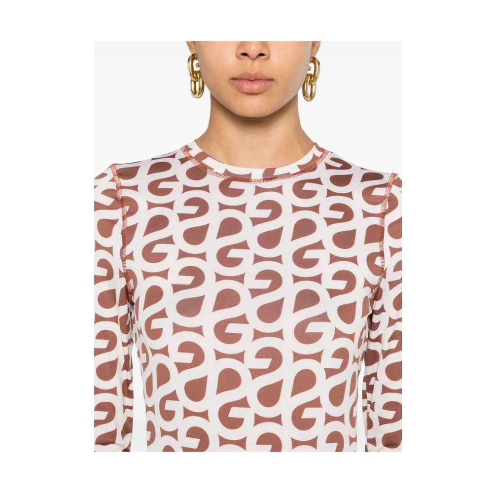Stine Goya Geometrische Logo Print Crew Neck Sweater Brown Dames