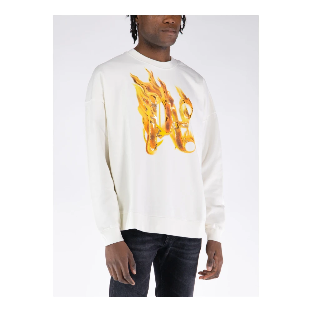 Palm Angels Brandend Monogram Sweatshirt White Heren