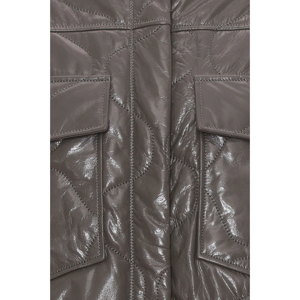 Remain Birger Christensen Gewatteerde Leren Jas Eiffeltoren Gray Dames