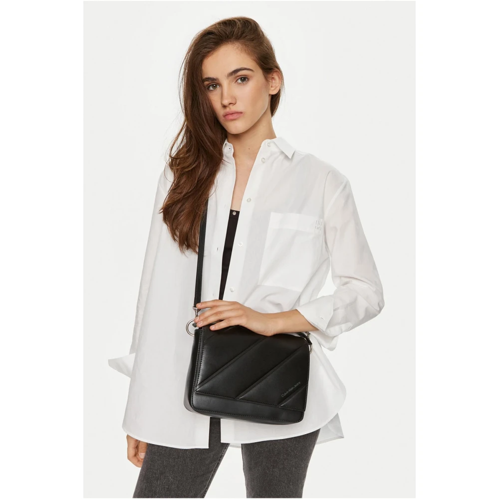 Calvin Klein Zwarte PU leren schoudertas Black Dames