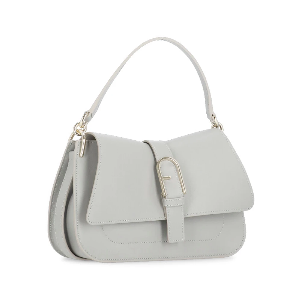 Furla Grijze Leren Schoudertas met Gouden Detail Gray Dames