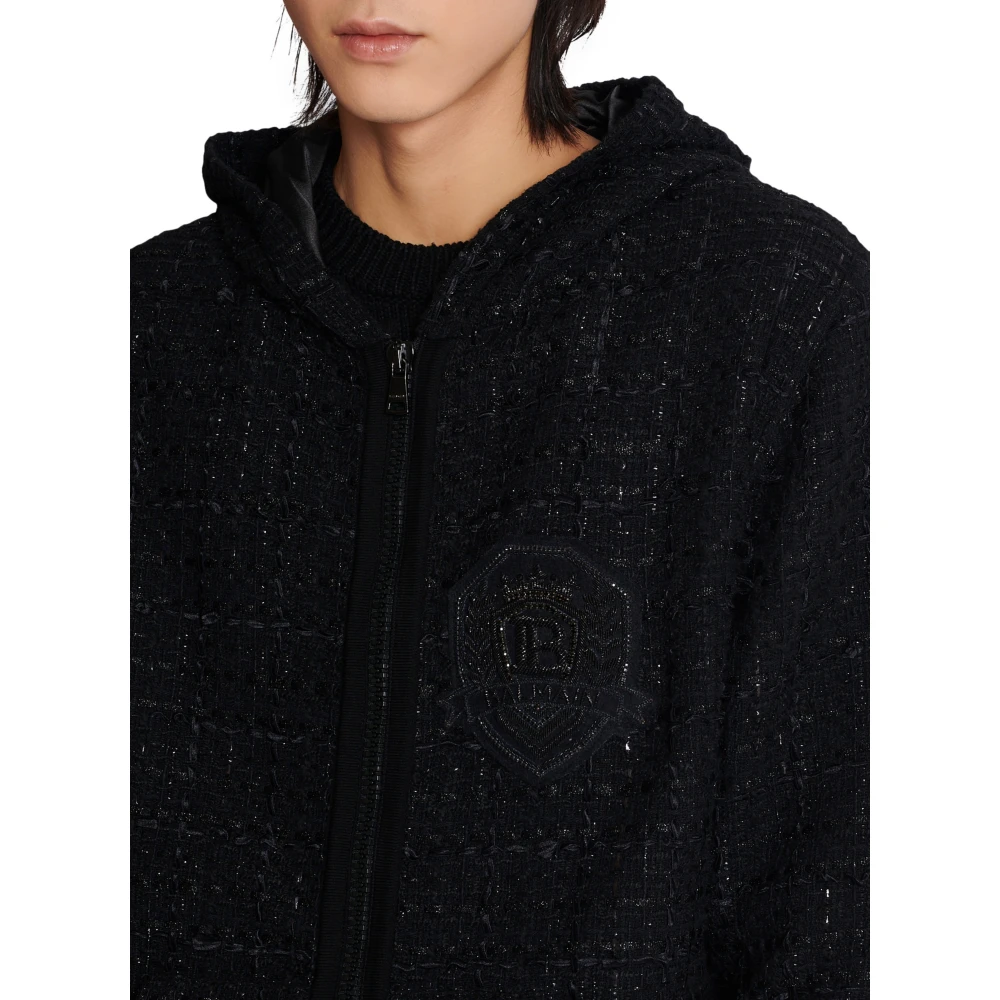 Balmain Tweed capuchonjack Black Heren