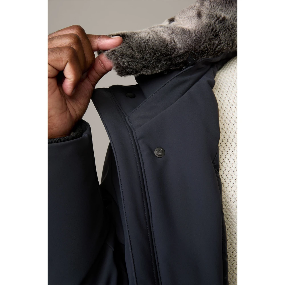 Strellson Heren winterjas met afneembare nepbont kraag Blue Heren