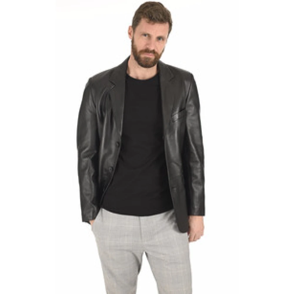 La Canadienne Zwarte Lam Leren Blazer Black Heren