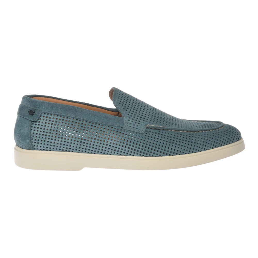 Baldinini Men's Blue Suede Perforated Moccasin - Loafers - 12 Uk - Shoes