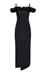 black-floral-ruffle-dress-with-side-slit