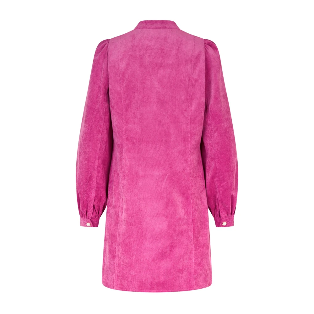 Cras Fluwelen Jurk met Hoge Kraag en Pofmouwen Pink Dames