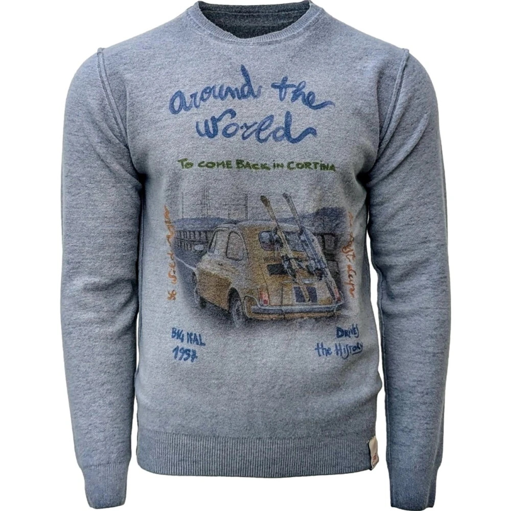 BOB Omkeerbare Ronde Hals Wollen Trui Blue Heren