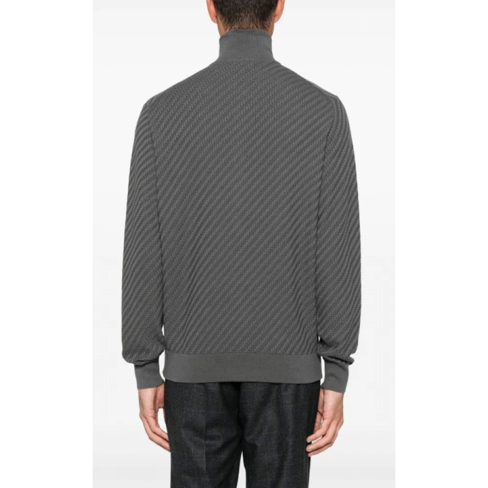 Brioni Gestructureerde Katoen-Zijde Cardigan met Rits Gray Heren