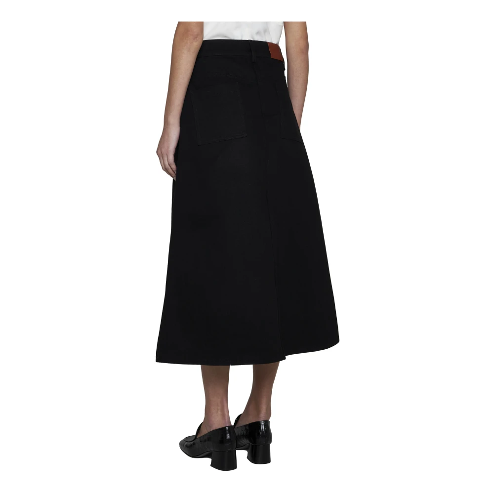 Studio Nicholson Zwarte A-Lijn Denim Rok Black Dames