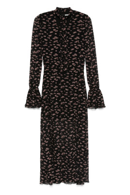 black-v-neck-puff-sleeve-dress