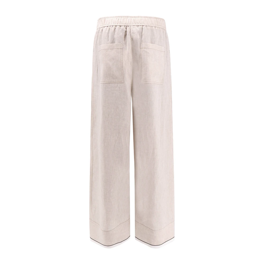 BRUNELLO CUCINELLI Linnen Broek met Monili Decoratie Beige Dames