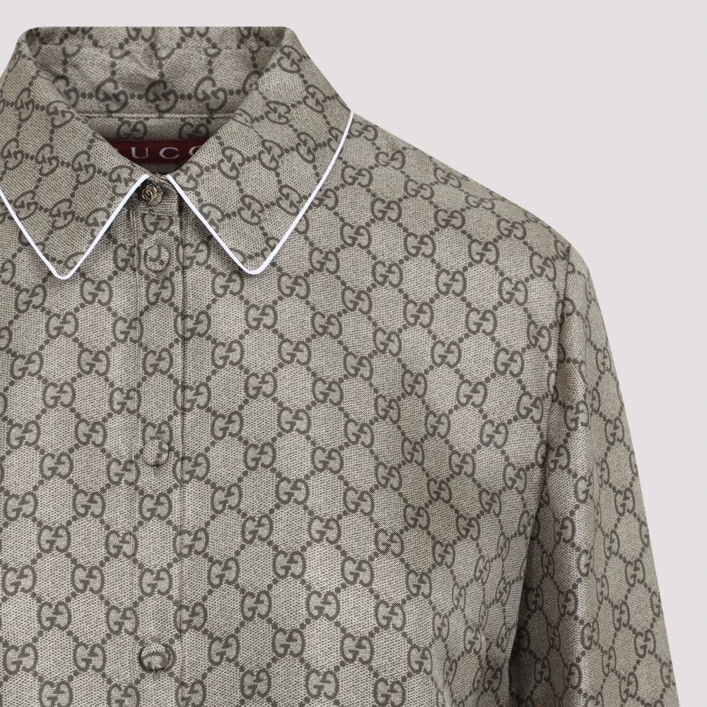 Gucci Zijden Blouse in Camel GG Stijl Brown Dames