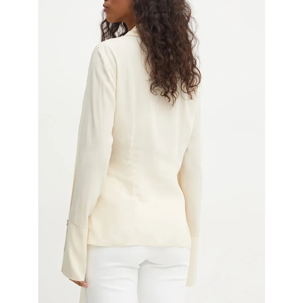 PATRIZIA PEPE Elegante Twill Viscose Overhemd met Tailleband Beige Dames