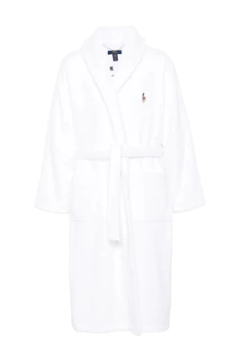 Vit Bomull Shawl Sleep Robe