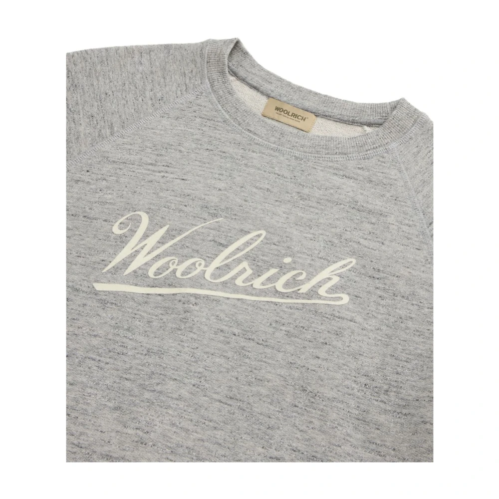 Woolrich Grijze Crew Neck Sweater met Logo Print Gray Dames