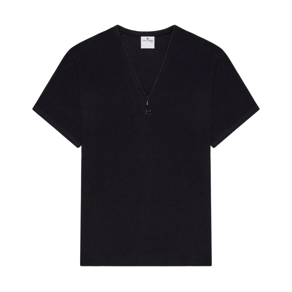 Courrèges Zwarte Rib T-shirt met Rits Black Heren