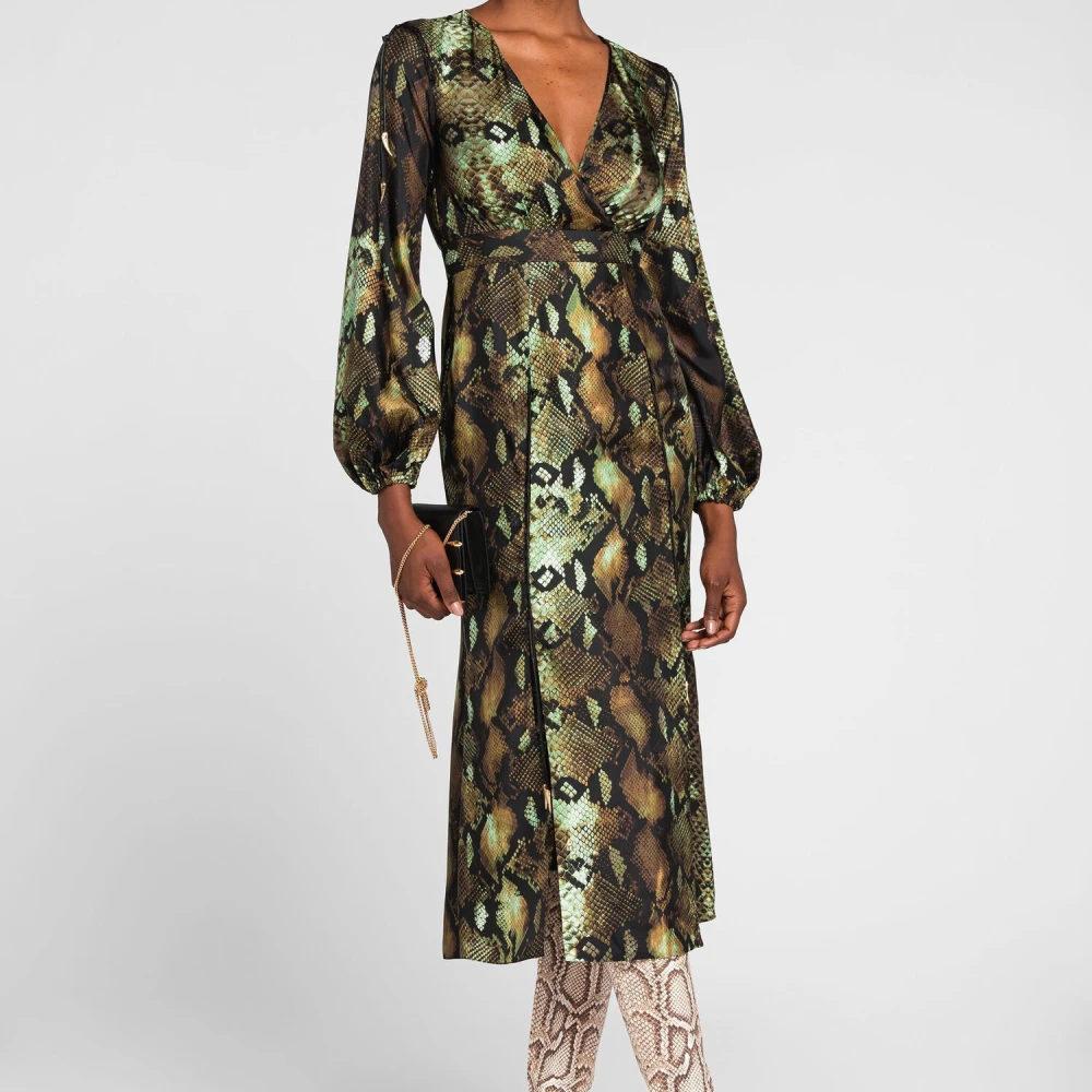 Roberto Cavalli Python-Print Omslagjurk met Tiger Tooth Multicolor Dames