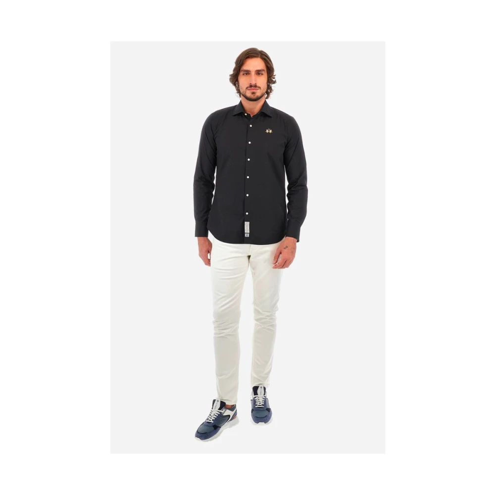 LA MARTINA Blauw Katoenen Overhemd met Borduursel Blue Heren