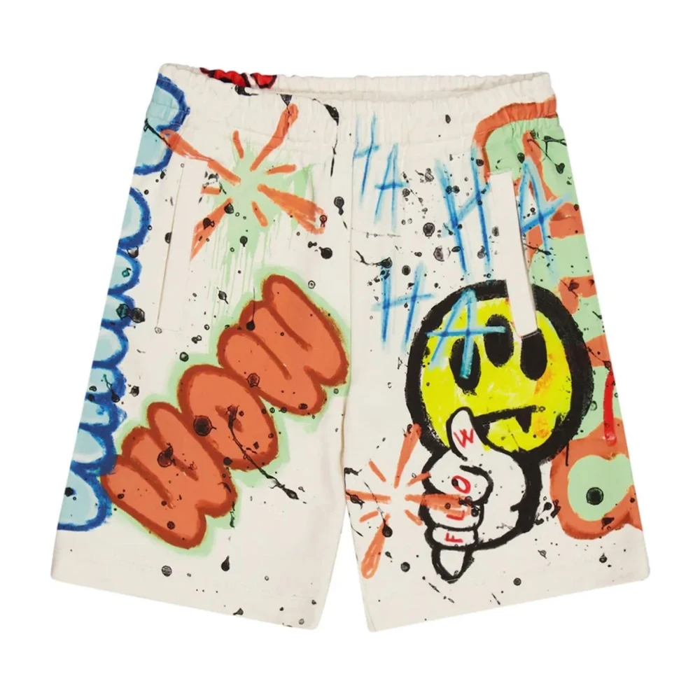 Barrow Multicolor Shorts, Male, 14 Y, Beige Elastic Waist Shorts Logo Print