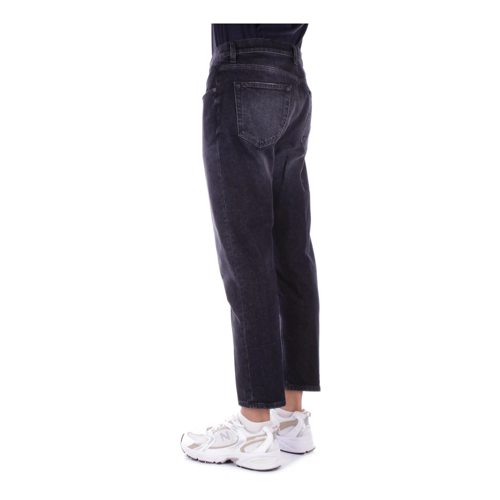 Dondup Zwarte Logo Jeans Knopen Rits Zakken Black Heren