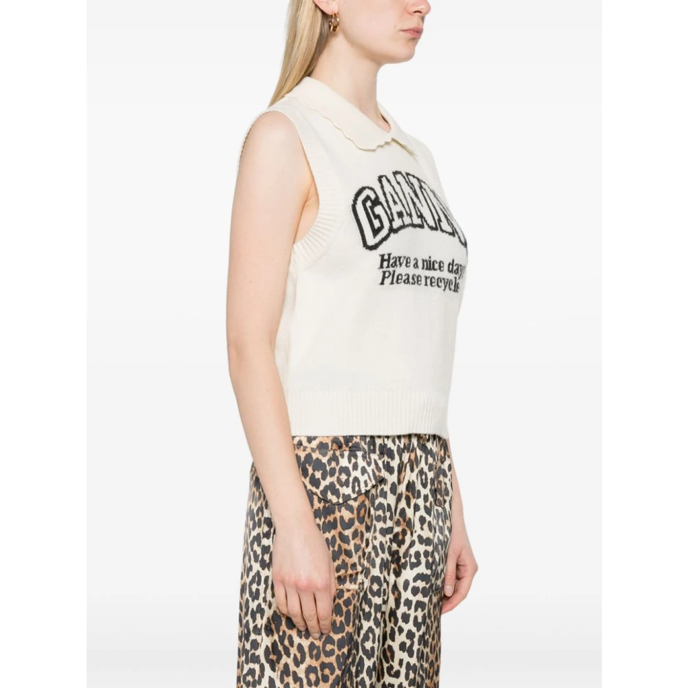 Ganni Grafische Wolmix Kraag Vest White Dames