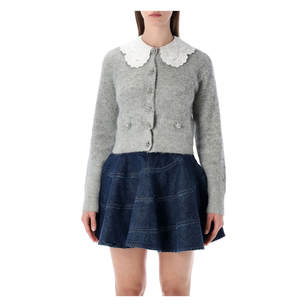 Self Portrait Women's Gray Cardigan Romantic Collar - Cardigans - M - Knitwear