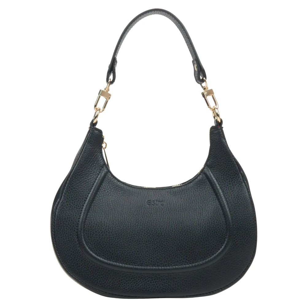 Estro Zwarte Halvemaanvormige Schoudertas voor Dames gemaakt van Echt Italiaans Leer Er00115445 Black Dames