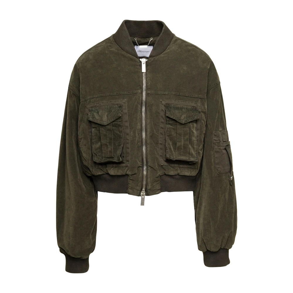 Blumarine Grön Denim Bomberjacka Green, Dam