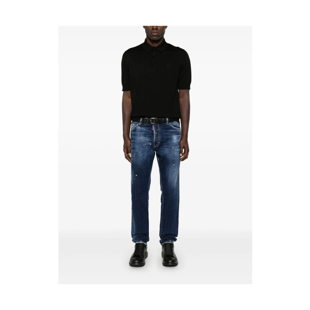 Dsquared2 Navy Blauwe Klassieke Verfspat Jeans Blue Heren