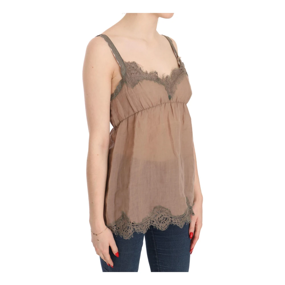 Pink Memories Bruine Kant Diepe Top Blouse Brown Dames