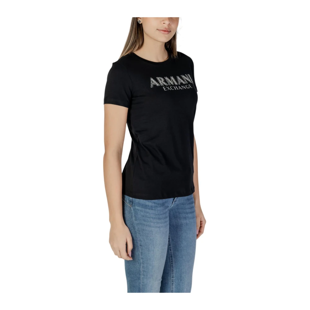 Armani Exchange Geprint T-shirt met ronde hals van katoen Black Dames