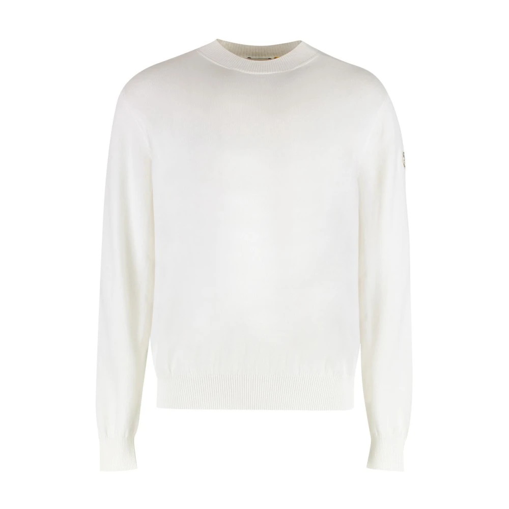 Moncler , Round-Neck Knitwear, Male, White, L, Cotton Crew Neck Knit Jumper - Image 4