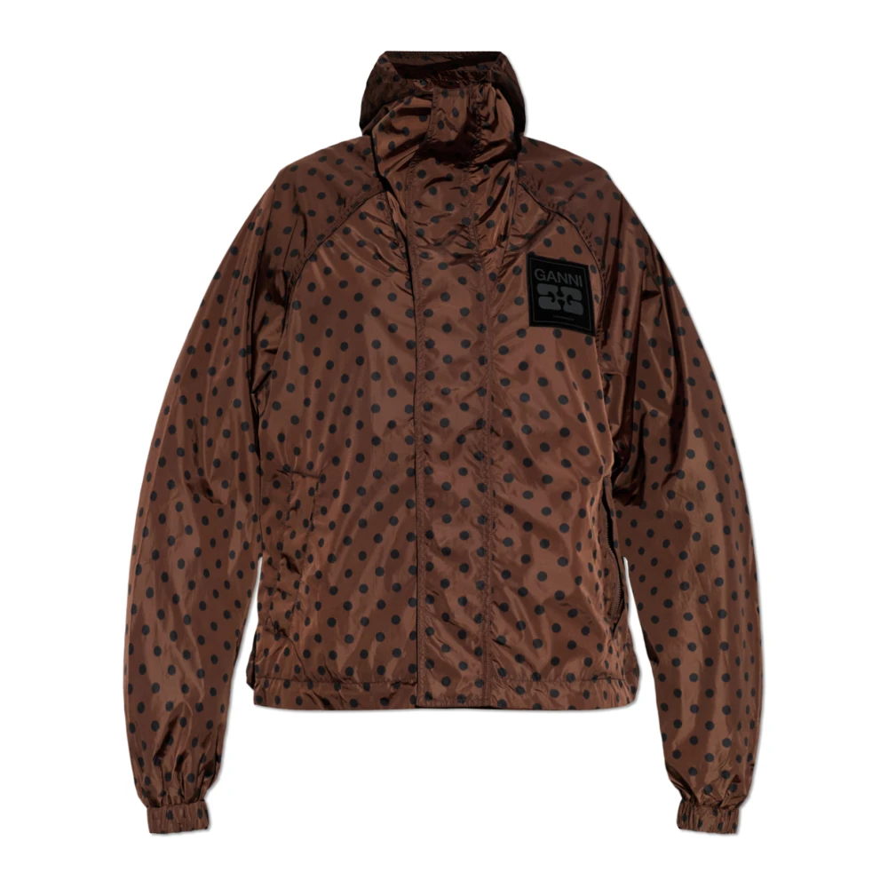 Ganni Jacket In Printed Nylon - Female - Light Jackets - Brown - Xs/S - Jackets