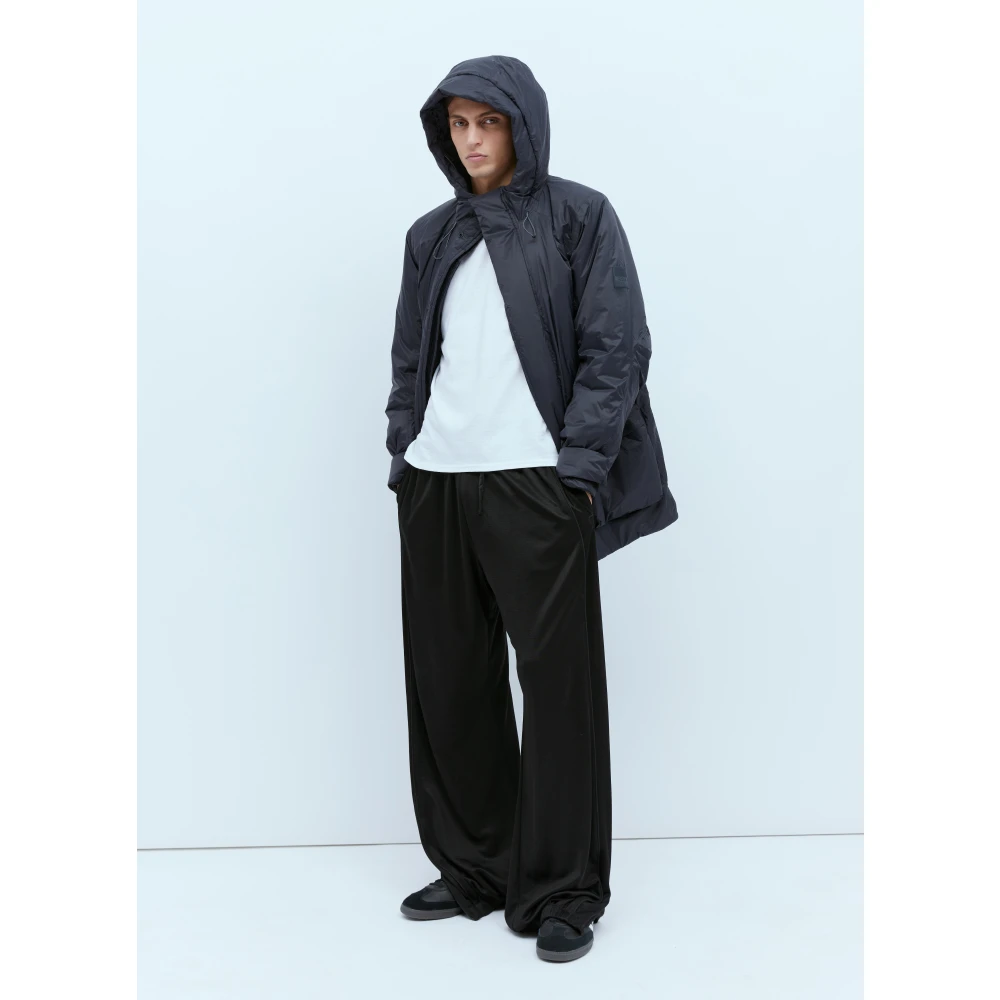 Rains Hooded Padded Parka with Logo Patch Blue Heren