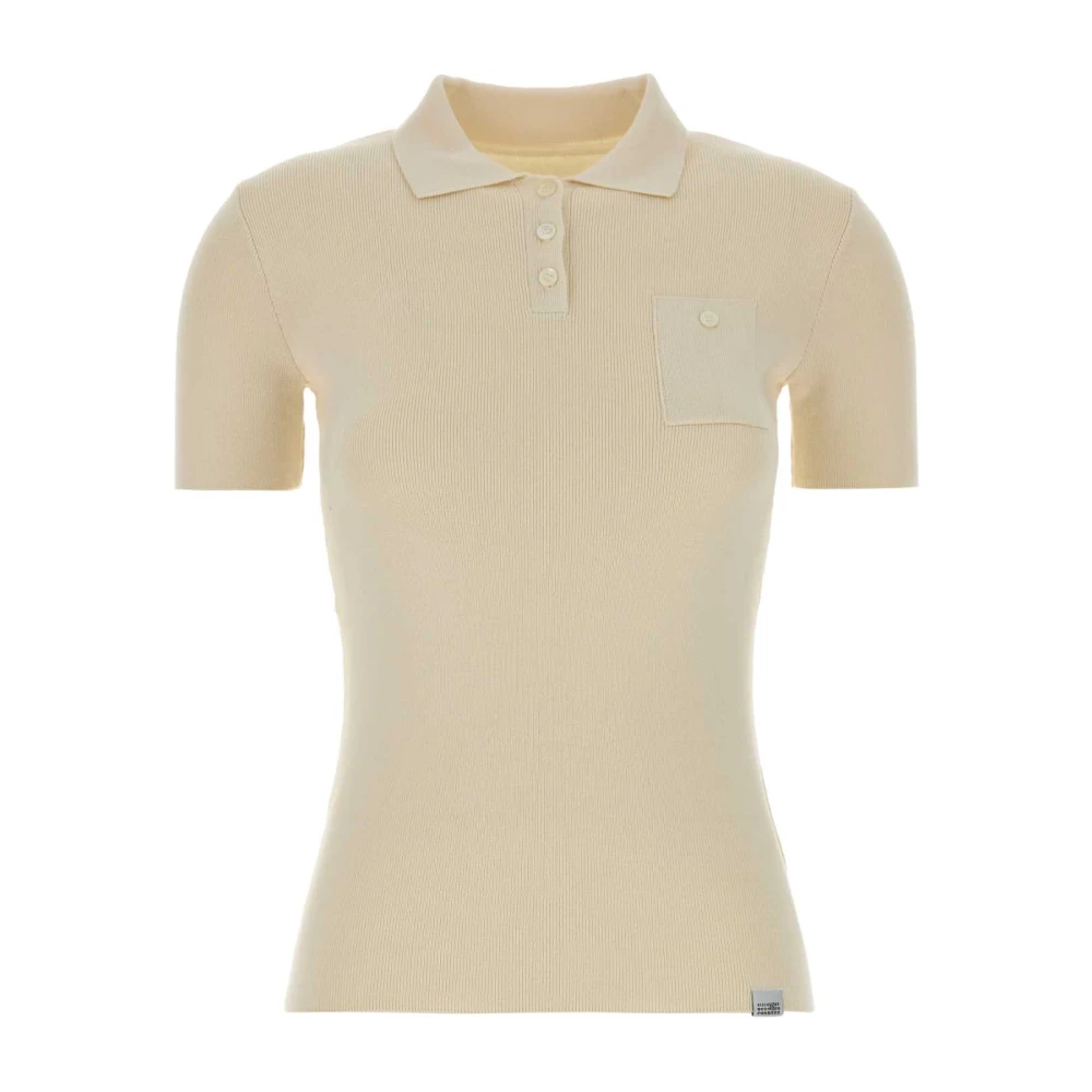 Mm6 Maison Margiela Women's White Ribbed-Knit Pocket Polo Shirt - Polo Shirts - M - Tops