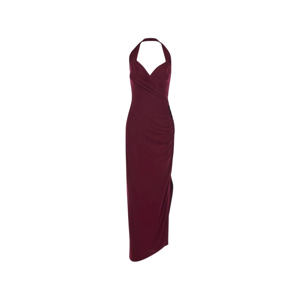 Norma Kamali Women's Purple Halter Sweetheart Side Drape Gown