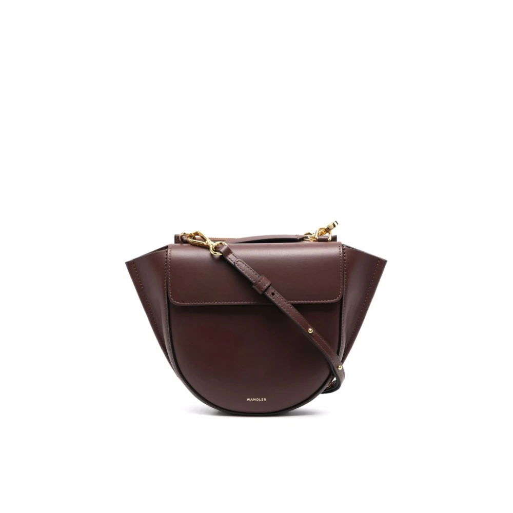 Wandler Bruin Leren Schoudertas met Logo Brown Dames