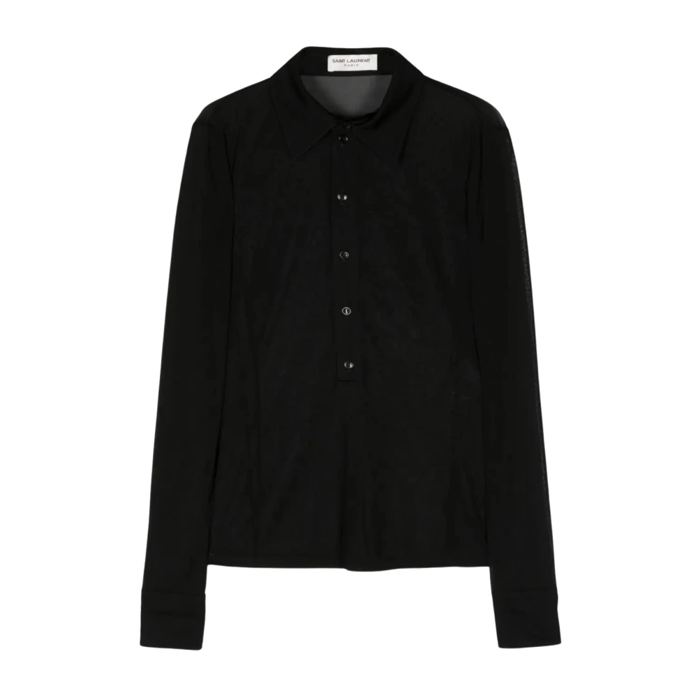 Saint Laurent Zwarte Semi-Transparante Shirt met Puntkraag Black Dames