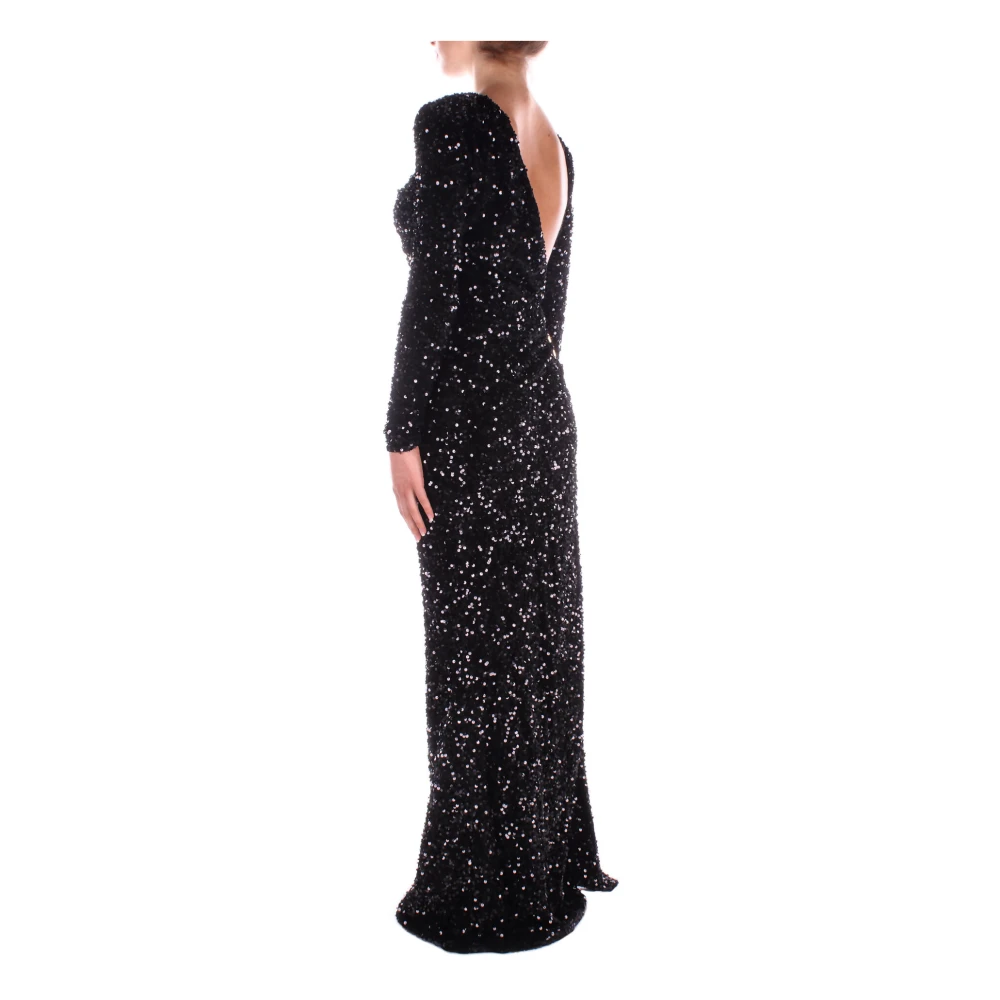 Elisabetta Franchi Rode Loper Zwarte Paillettenjurk Black Dames