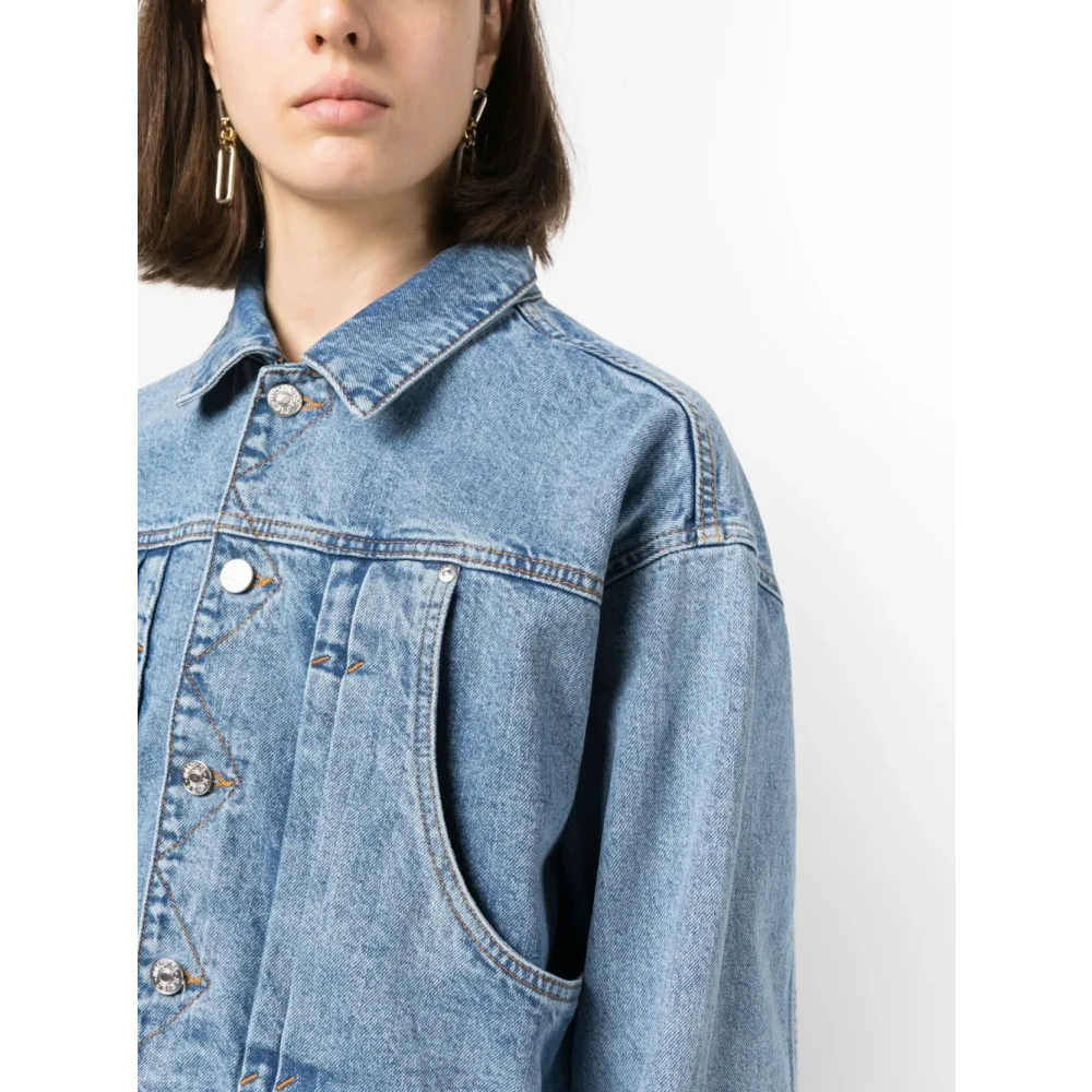 Moschino Denim Jassen met Geborduurd Logo Patch Blue Dames