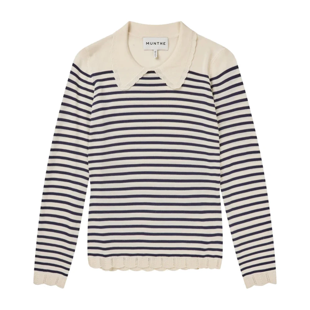 Munthe Gestreepte Polo Trui met Vrouwelijke Details Beige Dames