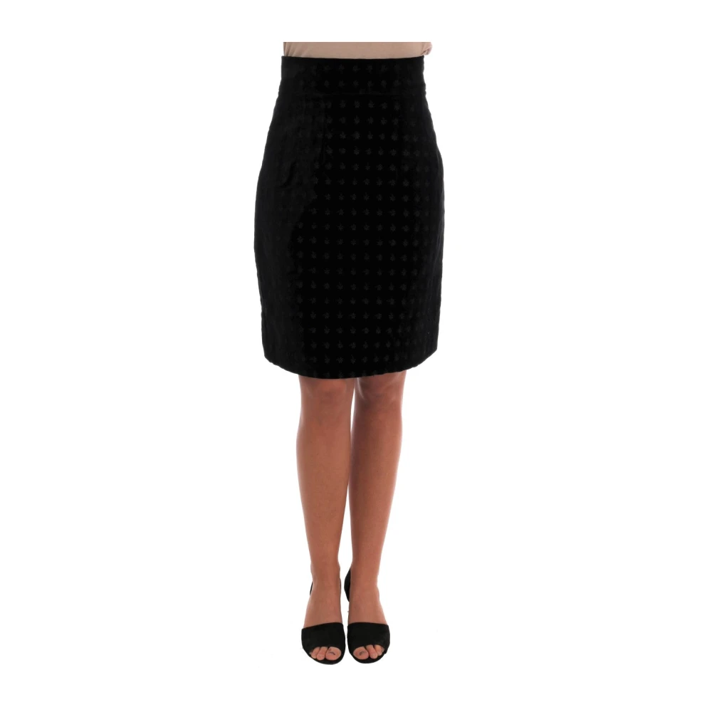 Dolce & Gabbana Black Midi Skirts, Female, L, Dark Green Baroque Embroidered Velvet Skirt