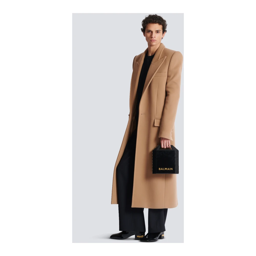 Balmain Lange Jas van Wol en Kasjmier Brown Heren