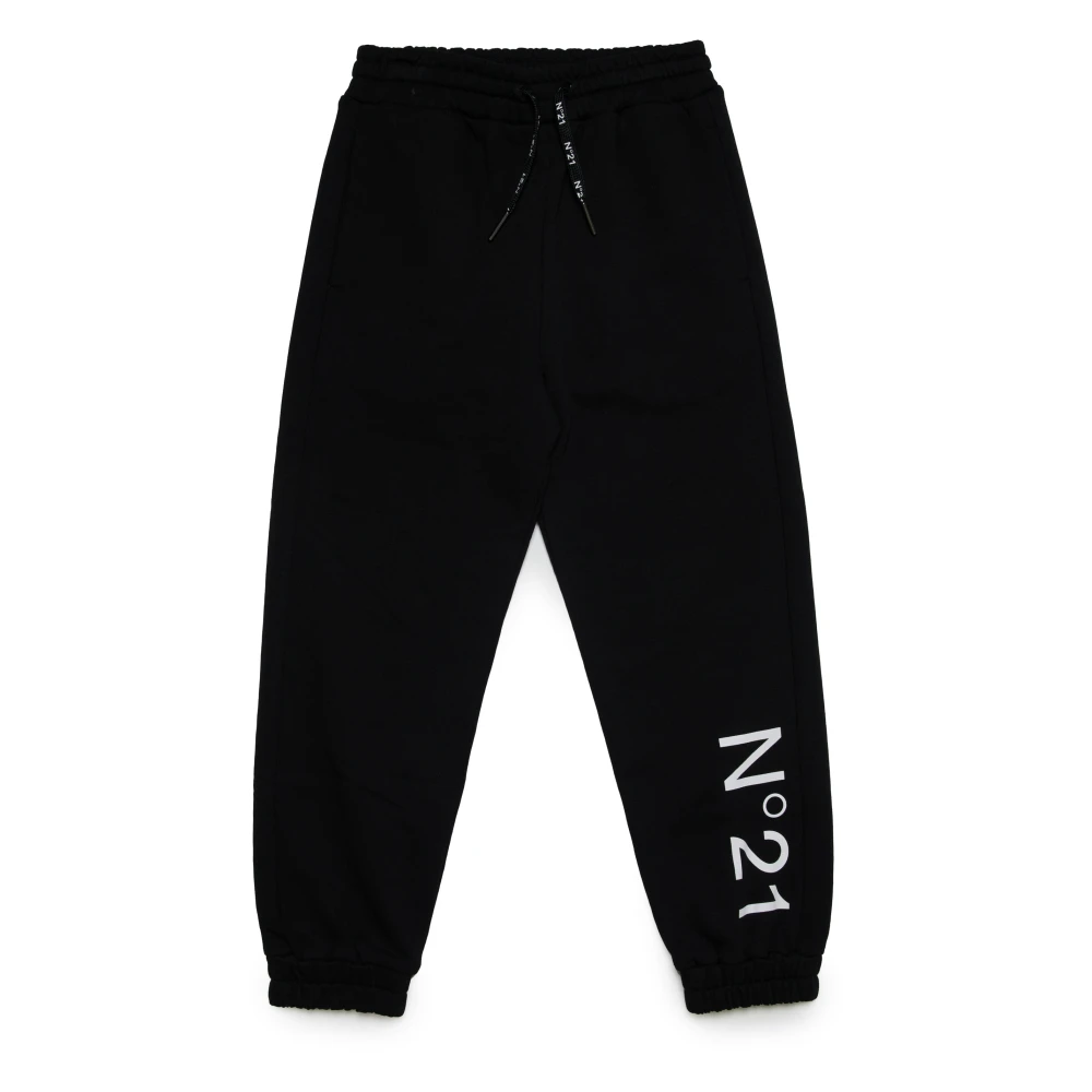 N21 Unisex Kids Black Sweatpants, 10 Y, Fleece Trousers With Logo