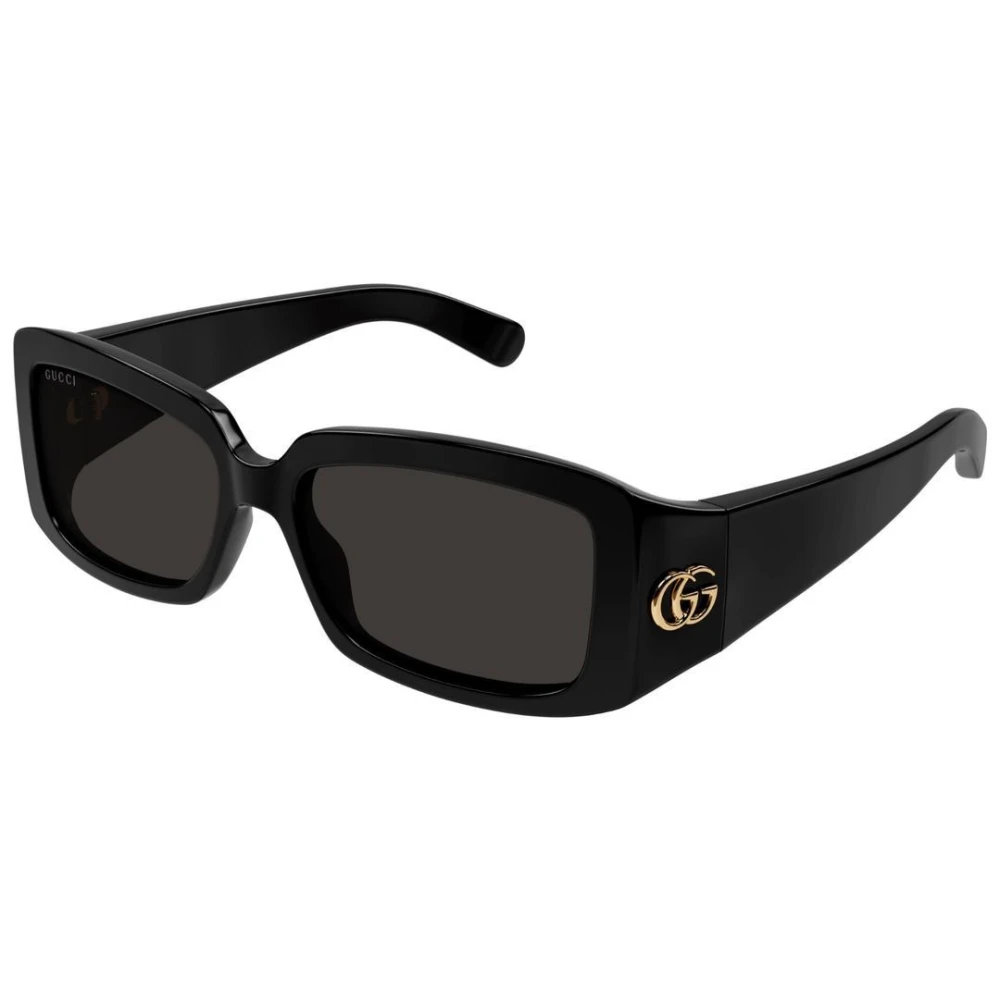 Gucci Zwarte rechthoekige zonnebril met gouden GG-logo Black Dames